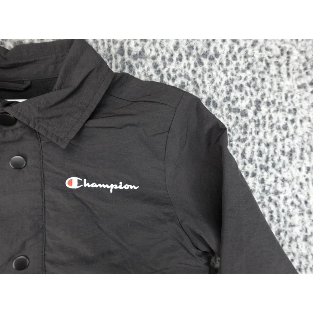 Champion Boys Black Coaches Jacket Fleece Lined Snap Front Size S 8 Windbreaker‎